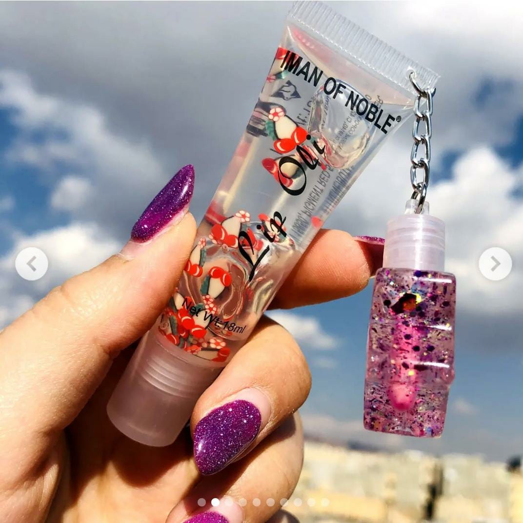 IMAN OF NOBLE Lip Oil with Glitter Keychain – Moisturizing & Shiny Gloss